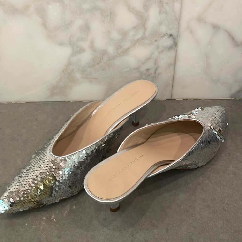 Loeffler Randall sequined kitten heel mules. Good condition. Size 8.5